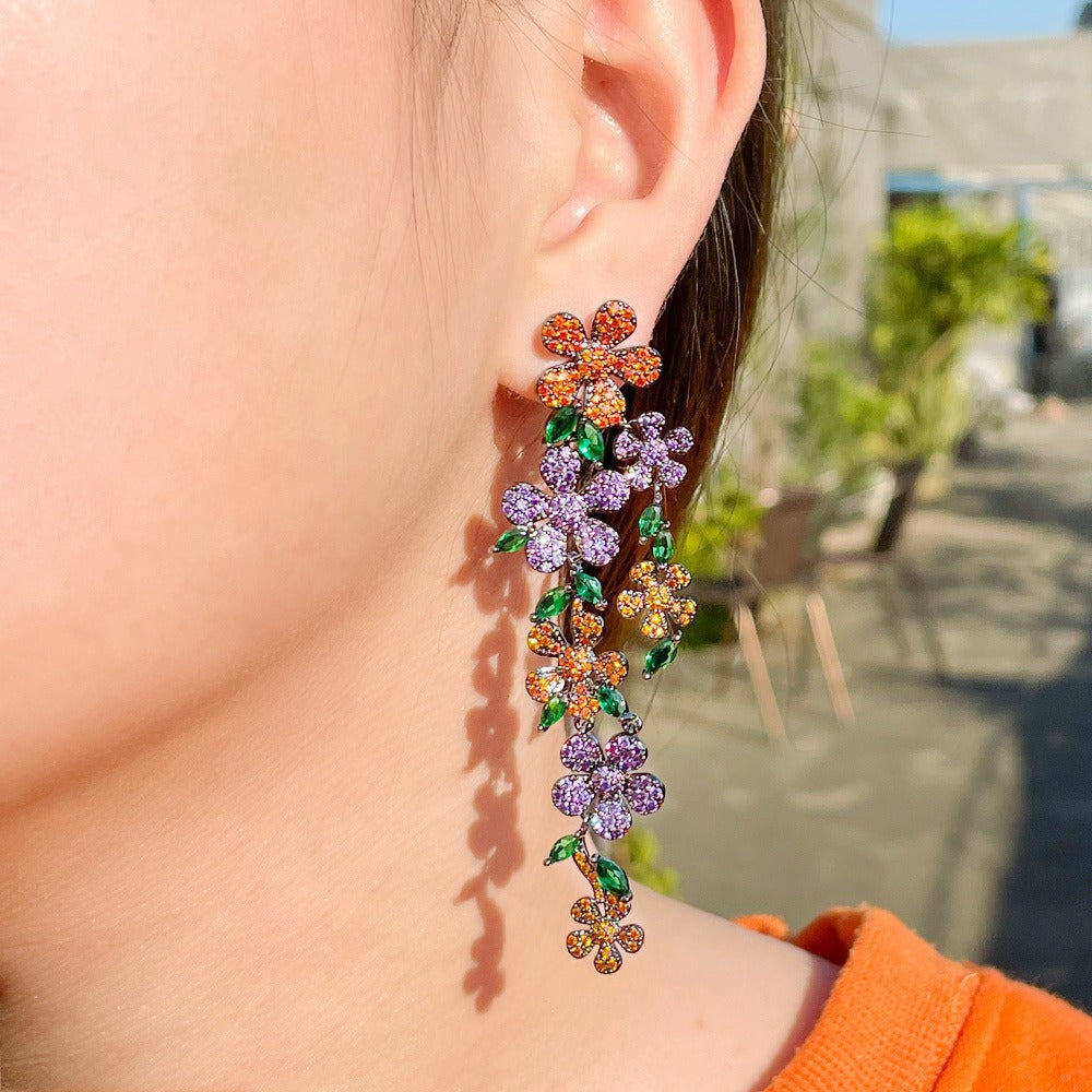 Mingyuan Fenghua Duohua Petals Long style Earrings with Colorful Tassel Earrings