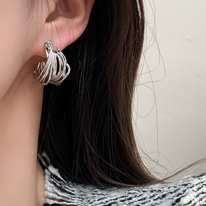 Brushed and frosted small square earrings for women's earrings
