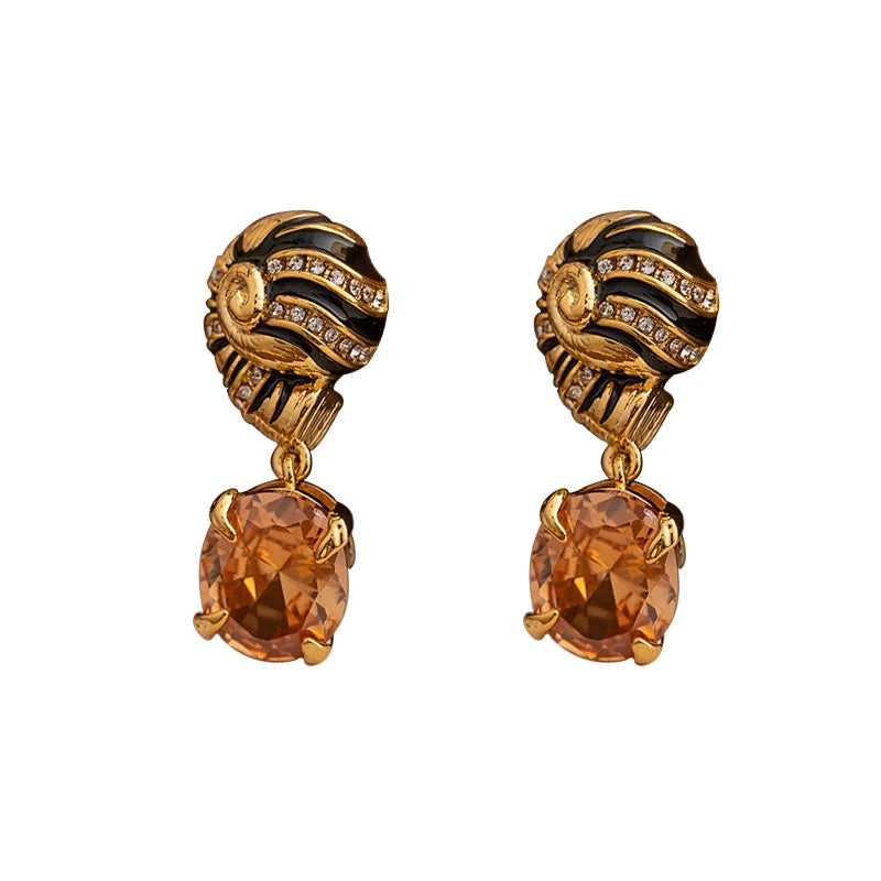 Drip Oil Palace Style Zircon Stone Pendant Earrings, Screw Earrings