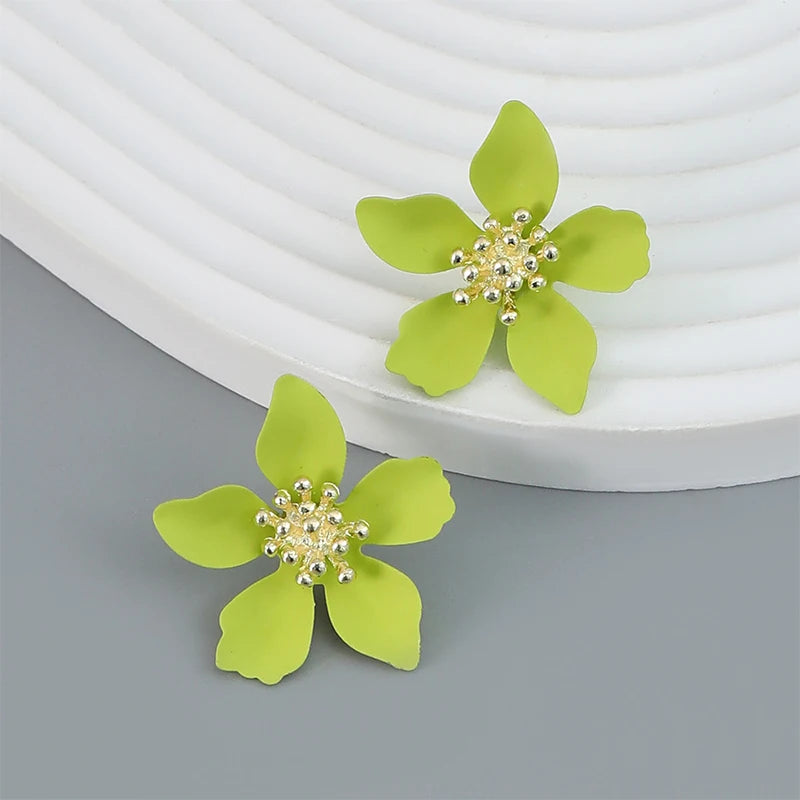 Flower earrings teenage alloy spray painted flower earrings