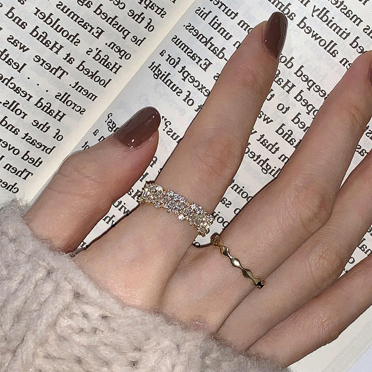 Super fairy exquisite zircon open ring set Korean retro personality simple and versatile temperament fashion ring