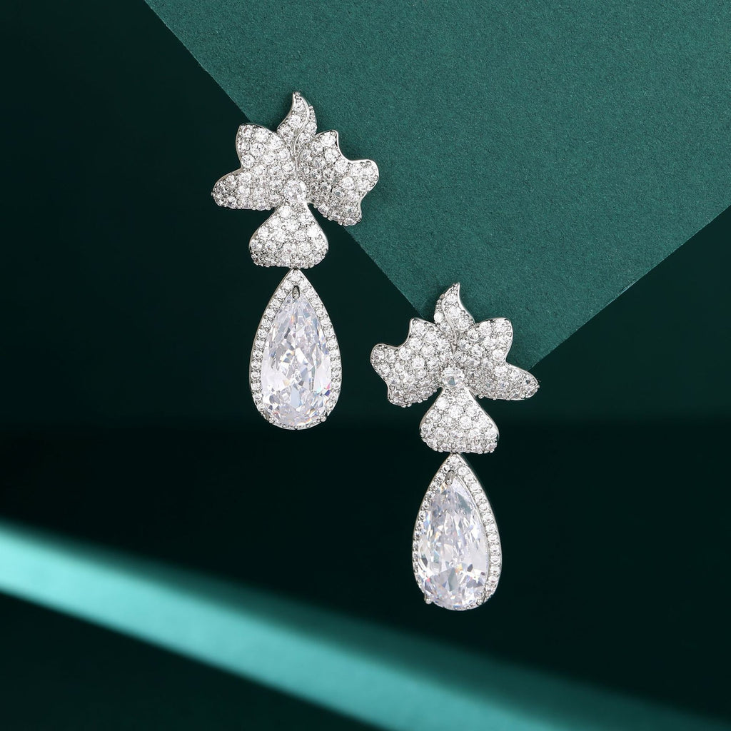 Zircon Earrings S925 Silver Needle Flower Water Drop Earrings