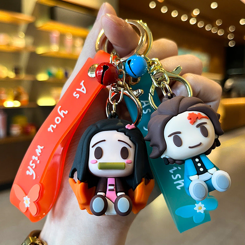 Cartoon Creative Anime Demon Slayer Keychain Wholesale Backpack Charm Car Key Cute Silicone Figurine