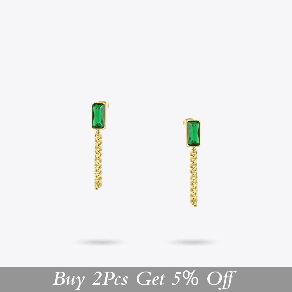 ENFASHION Green Stone Drop Earrings For Women Gold Color Stainless Steel Brincos Chain Dangle Earings Fashion Jewelry 2020 E1194