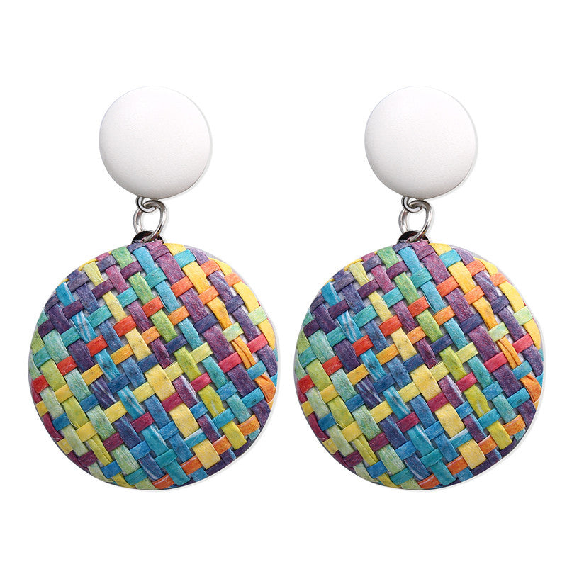 New Earrings Creative Retro Simple Color Woven Round Earrings For Women