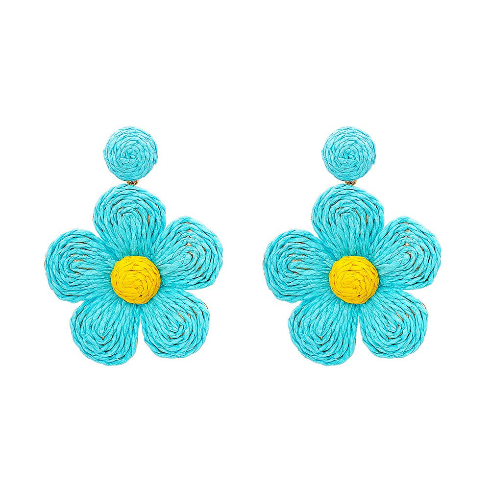 Grass hemp thread handmade flower earrings Bohemian earrings beach style