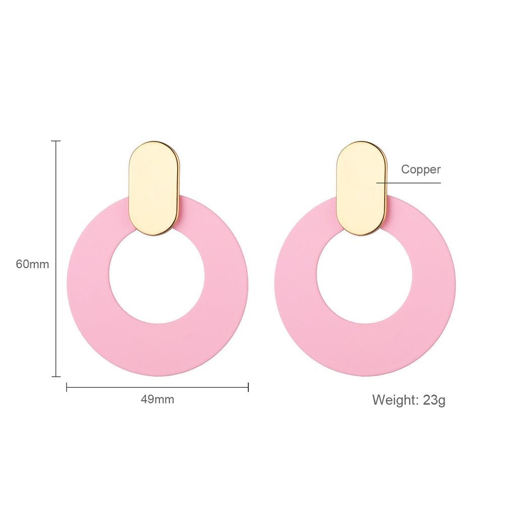 New net red earrings contrast color earrings pink geometric circle earrings fashion personality earrings