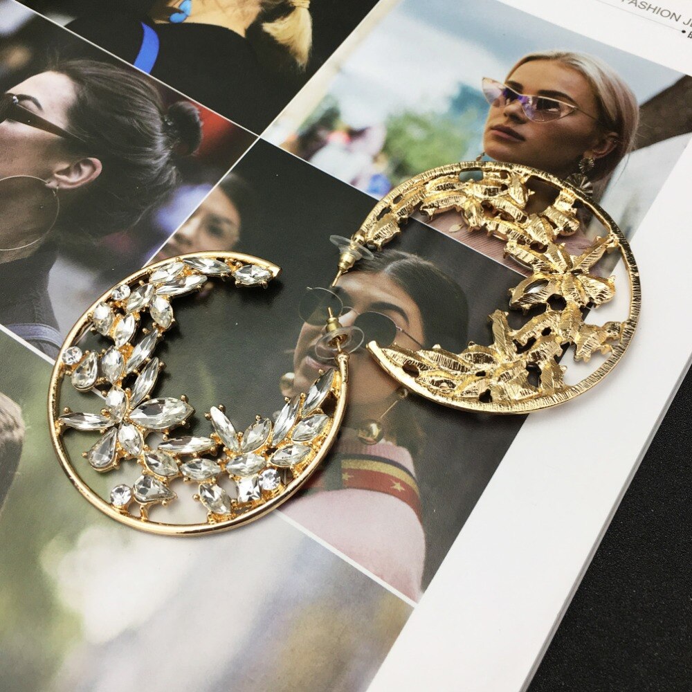 60mm Rhinestones Crystal Big Hoop Earrings For Women Luxury Jewelry Geometric Statement Earings Fashion Wedding Bride Earring