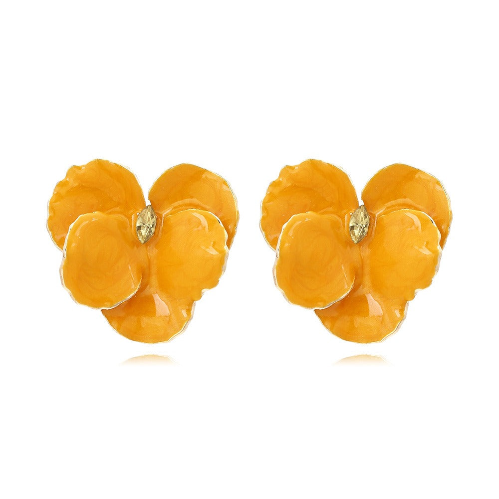 Alloy Drip Oil Flower Earrings Yellow Enamel Butterfly Petals Earrings