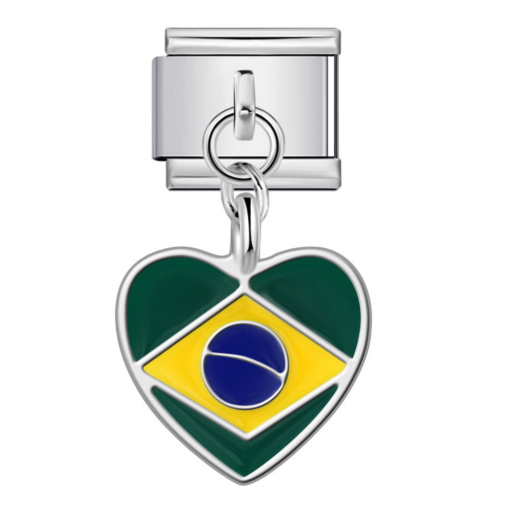 Love Flag Pendant Italian Module Bracelet Single Hook DIY Elastic Splicing Titanium Steel Strap Chain