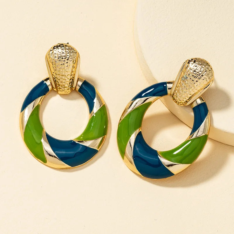 Color blocking fashionable geometric earrings minimalist oil drip earrings
