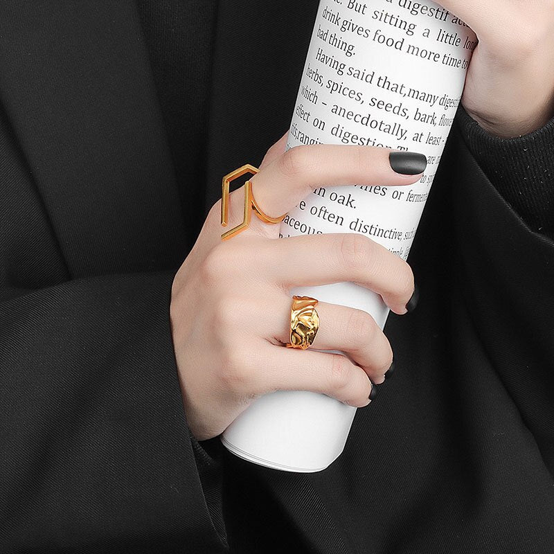 Silver Color  Rings  Irregular Hollow Rectangle Rings  For Women Unique Design Handmade Jewelry Gift