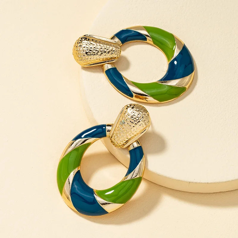 Color blocking fashionable geometric earrings minimalist oil drip earrings