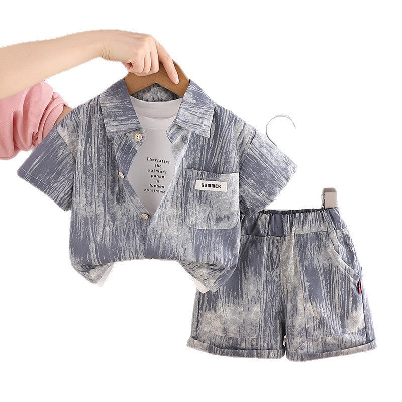 Baby summer thin clothing casual shirt short sleeved three piece set