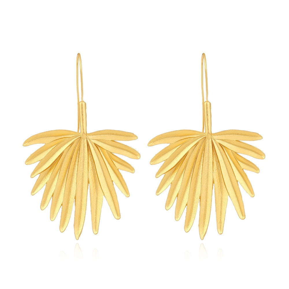 Retro Matte Gold Metal Leaf Earrings and Earrings for Women