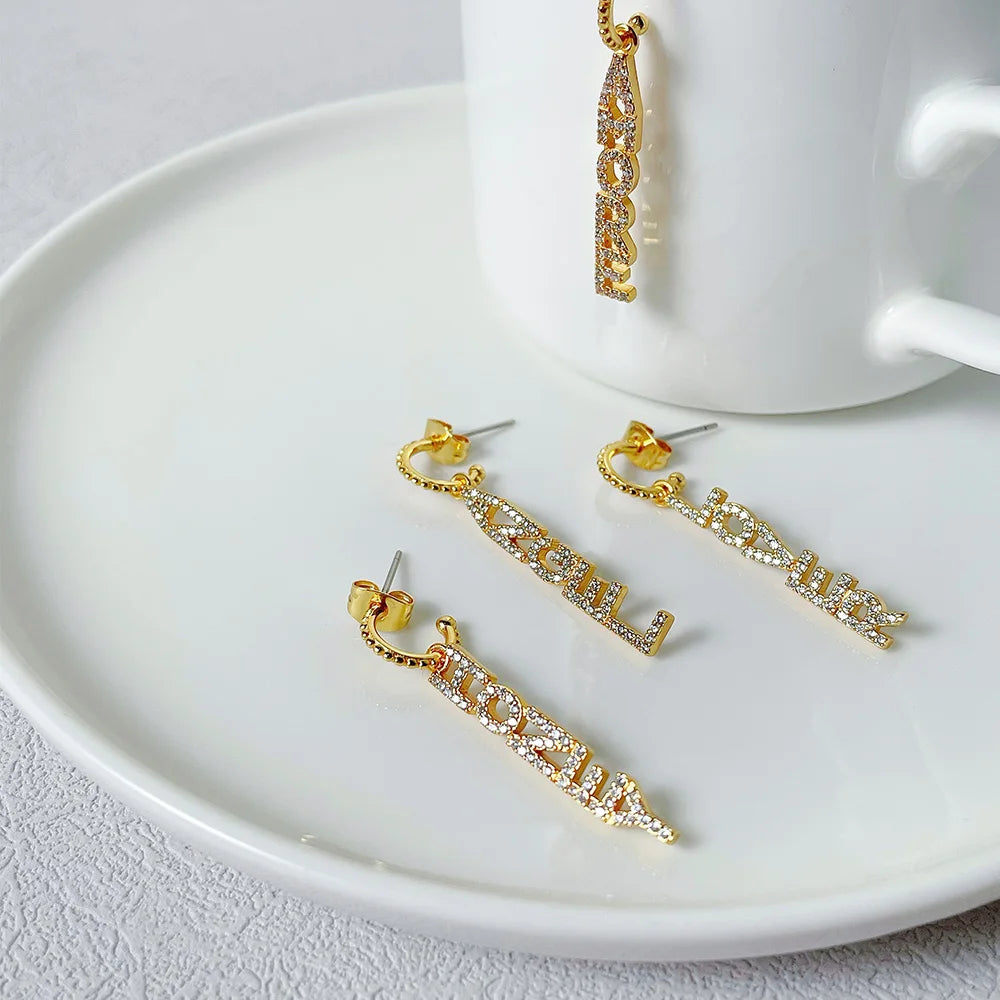 Gold Color Initial Dangle Earrings For Women Letter Drop Earings Set  Femme Fashion Jewelry