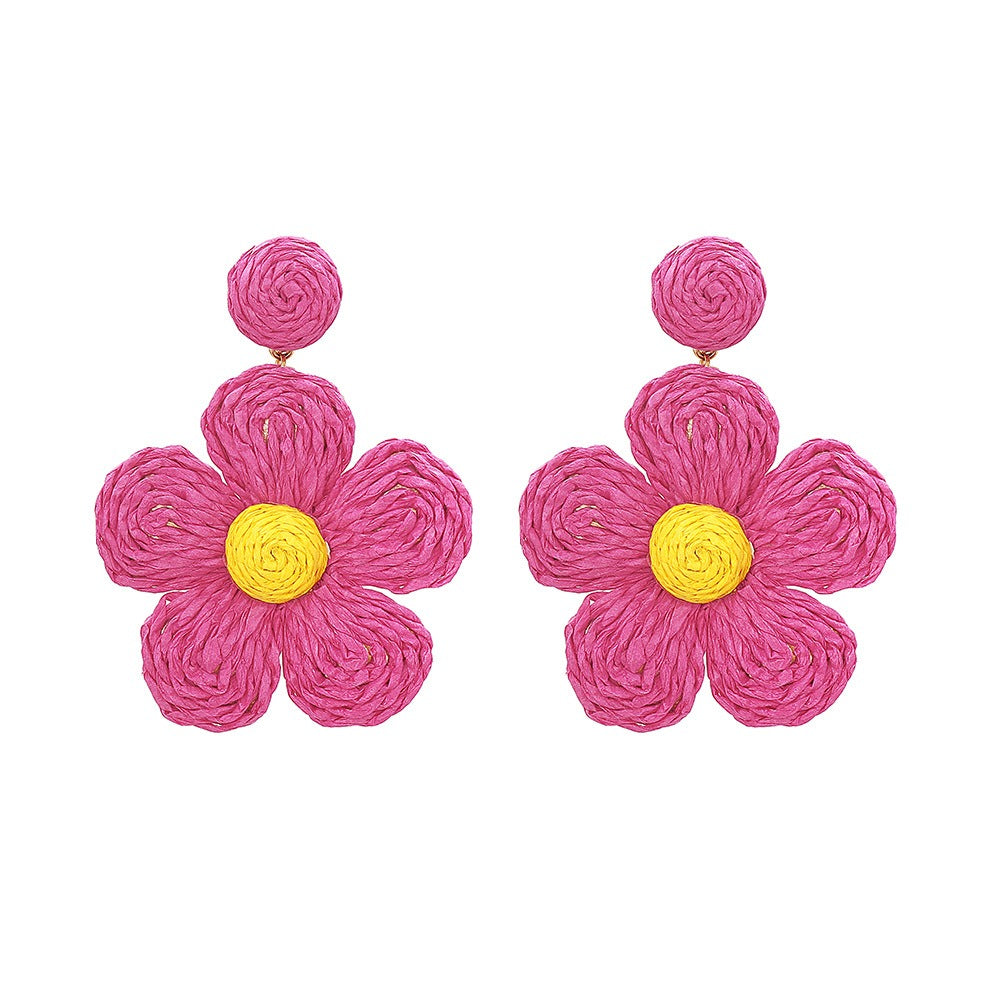 Grass hemp thread handmade flower earrings Bohemian earrings beach style