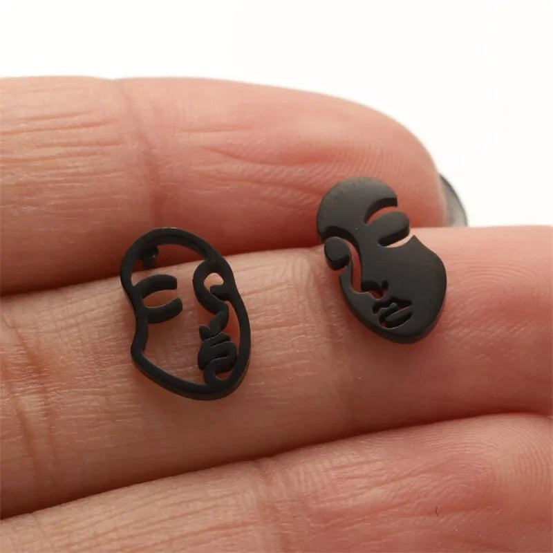 Fashion Girl Face Abstract Stud Earrings for Women Simple Human Face Asymmetry Earings Elegant Female Ear Jewelry Gifts