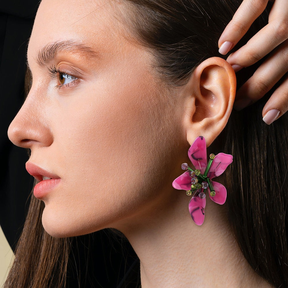 Acrylic flower retro beach style earrings, earrings, trendy women's jewelry