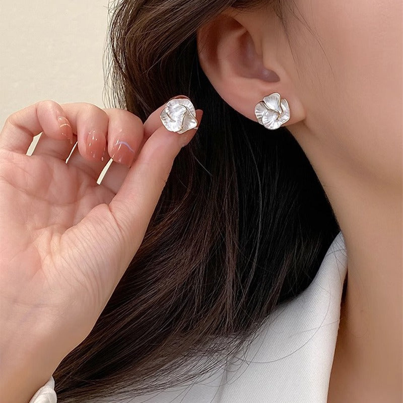 S925 Silver Needle French Camellia Earrings Red Flower Earrings