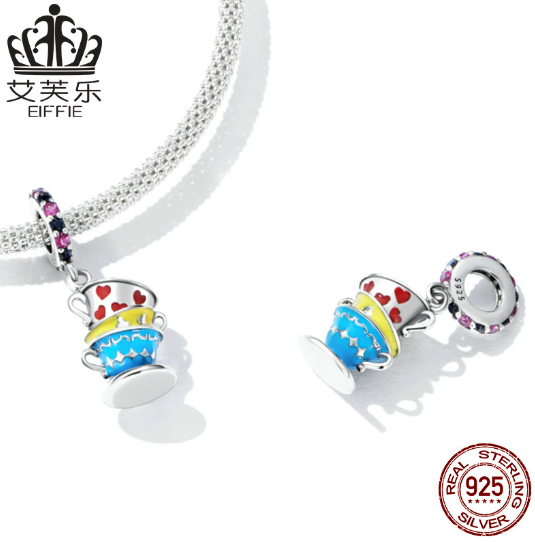 Avelle Sterling Silver S925 Magic Teacup Pendant Bracelet Color Drip Oil Life Tea Set Pendant Jewelry Accessories
