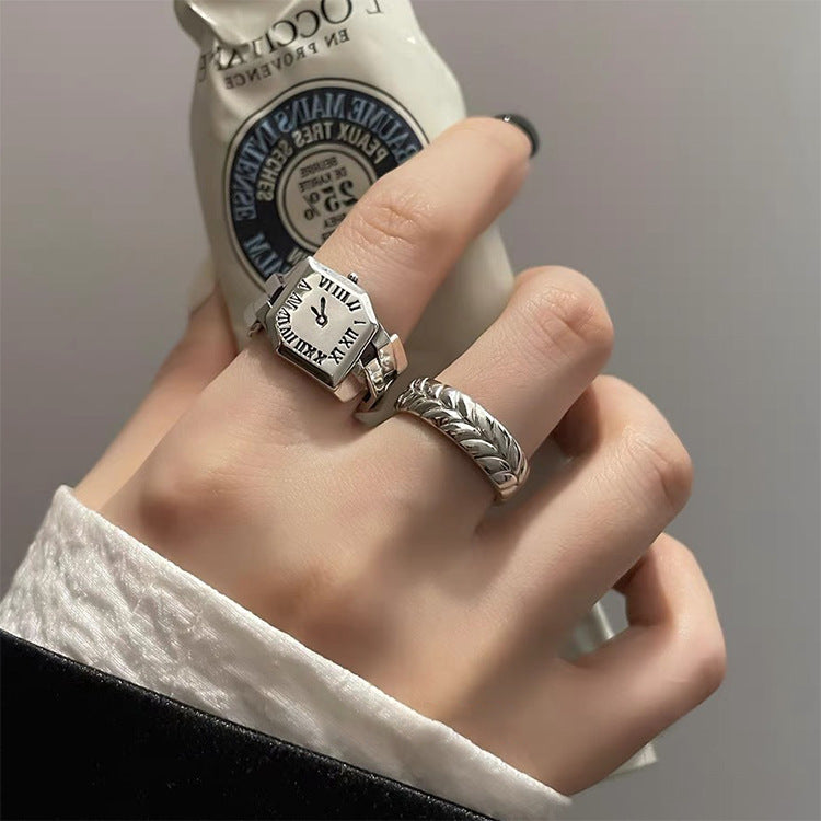 Small design sense clock ring set female Korean retro personality simple and versatile temperament fashion ring