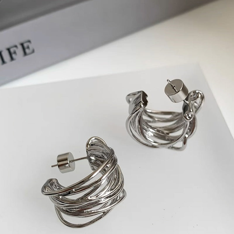 Brushed and frosted small square earrings for women's earrings