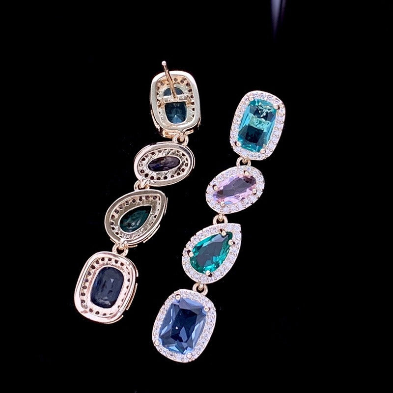 Colorful Earrings Korean Exaggerated Long Geometric Stud Earrings for Women