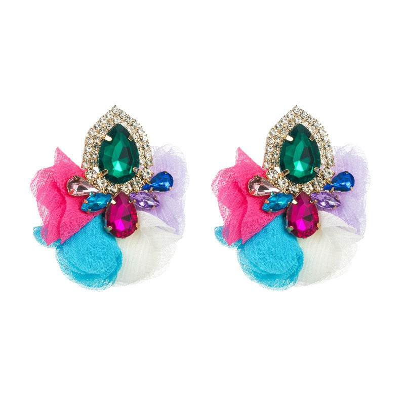 Earrings, lace and diamond studded earrings, women's retro style ear accessories