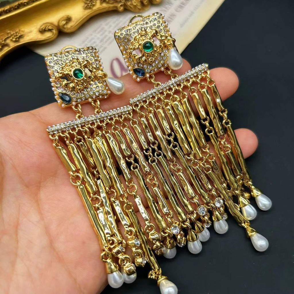 Tassel long European and American exaggerated eye earrings earrings earrings