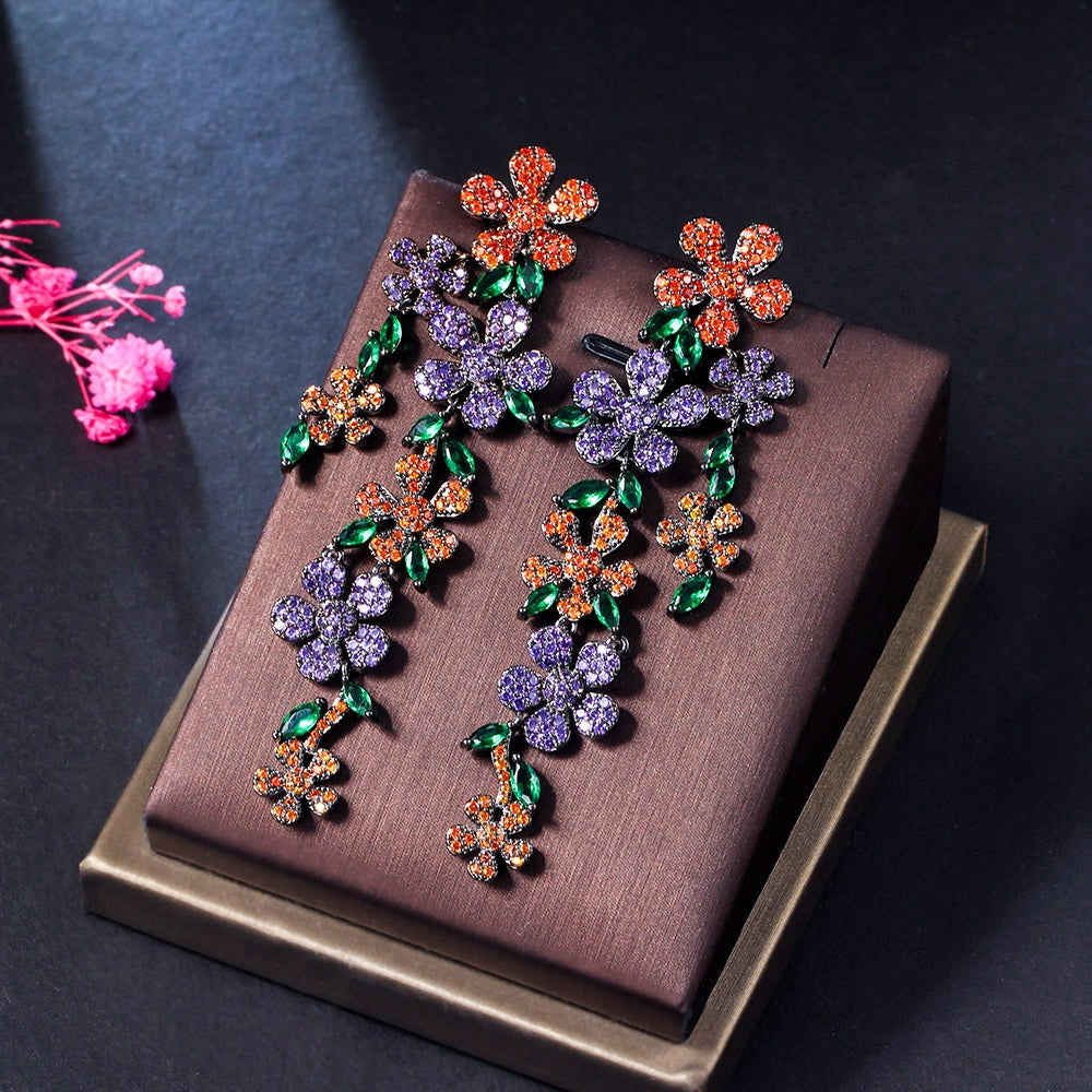 Mingyuan Fenghua Duohua Petals Long style Earrings with Colorful Tassel Earrings