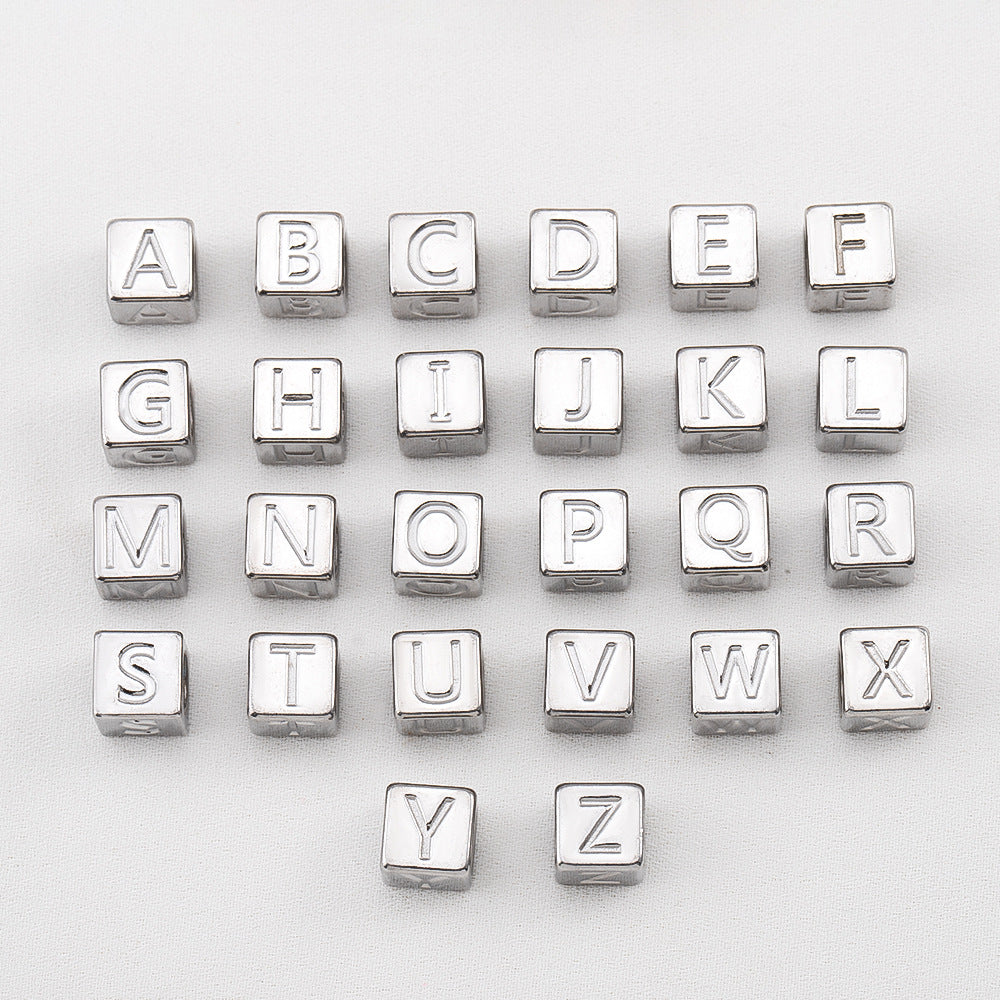 Stainless steel square bead with 26 English letters