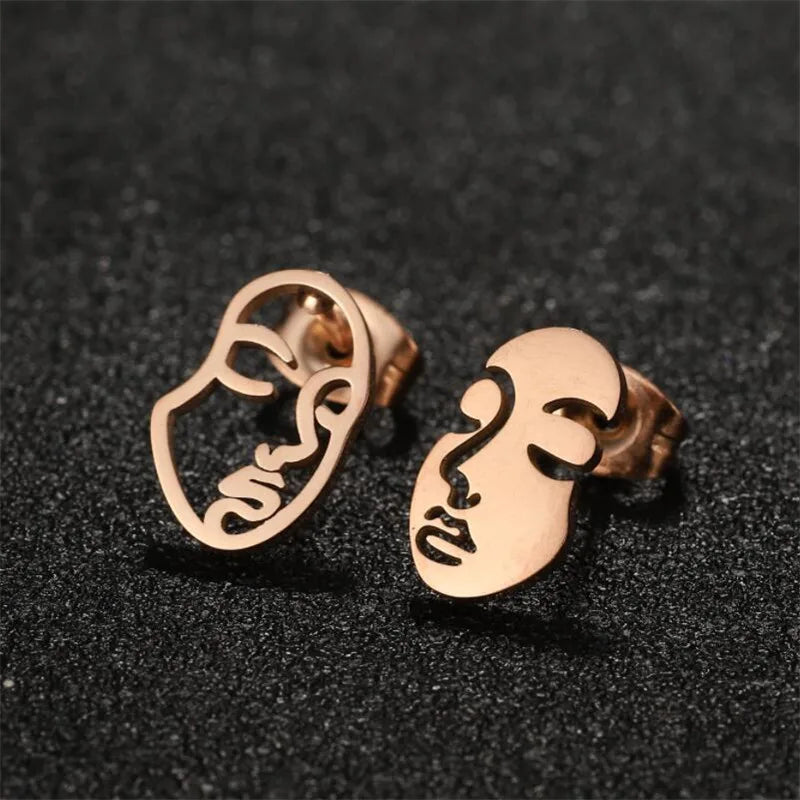 Fashion Girl Face Abstract Stud Earrings for Women Simple Human Face Asymmetry Earings Elegant Female Ear Jewelry Gifts