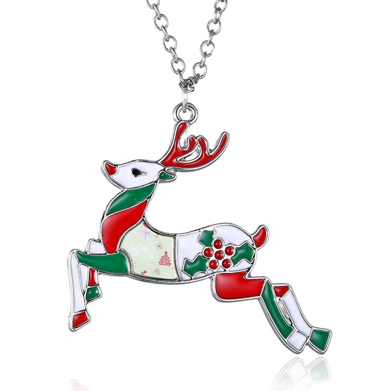 Rinhoo Christmas Necklace Enamel Jewelry Print snowman deer socks Christmas tree  Pendant Necklace new year gift