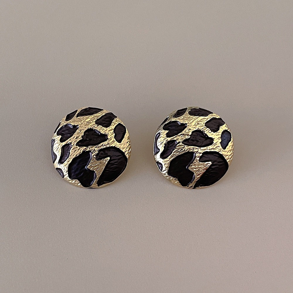 Irregular leopard print round earrings for women, fashionable and elegant, simple pattern earrings, earrings, earrings