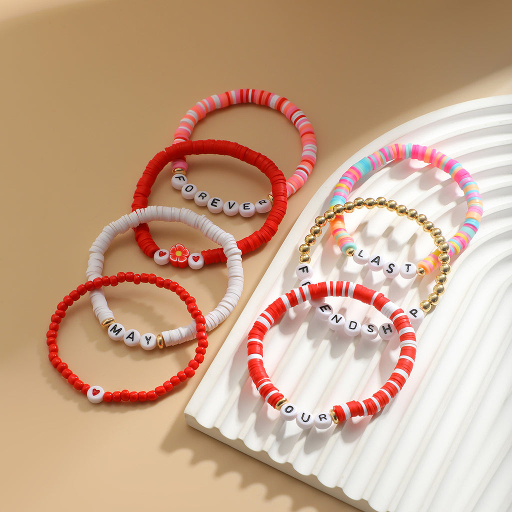 Bohemian style colorful soft ceramic elastic letter LOVE bead bracelet Bracelet