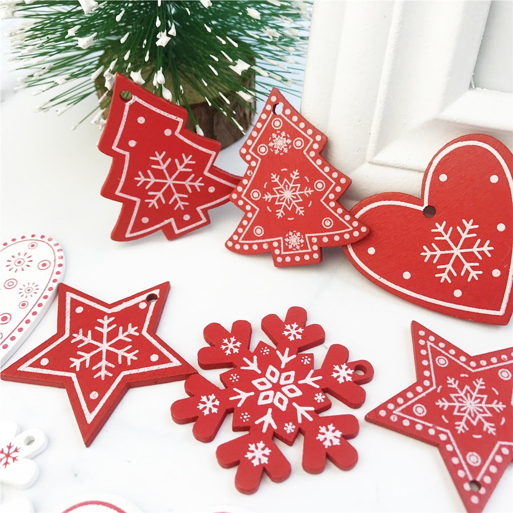 10pcs New Year Natural Wood Christmas Tree Ornament Wooden Hanging Pendants Gifts Snow Elk Christmas Decora adornos de navidad