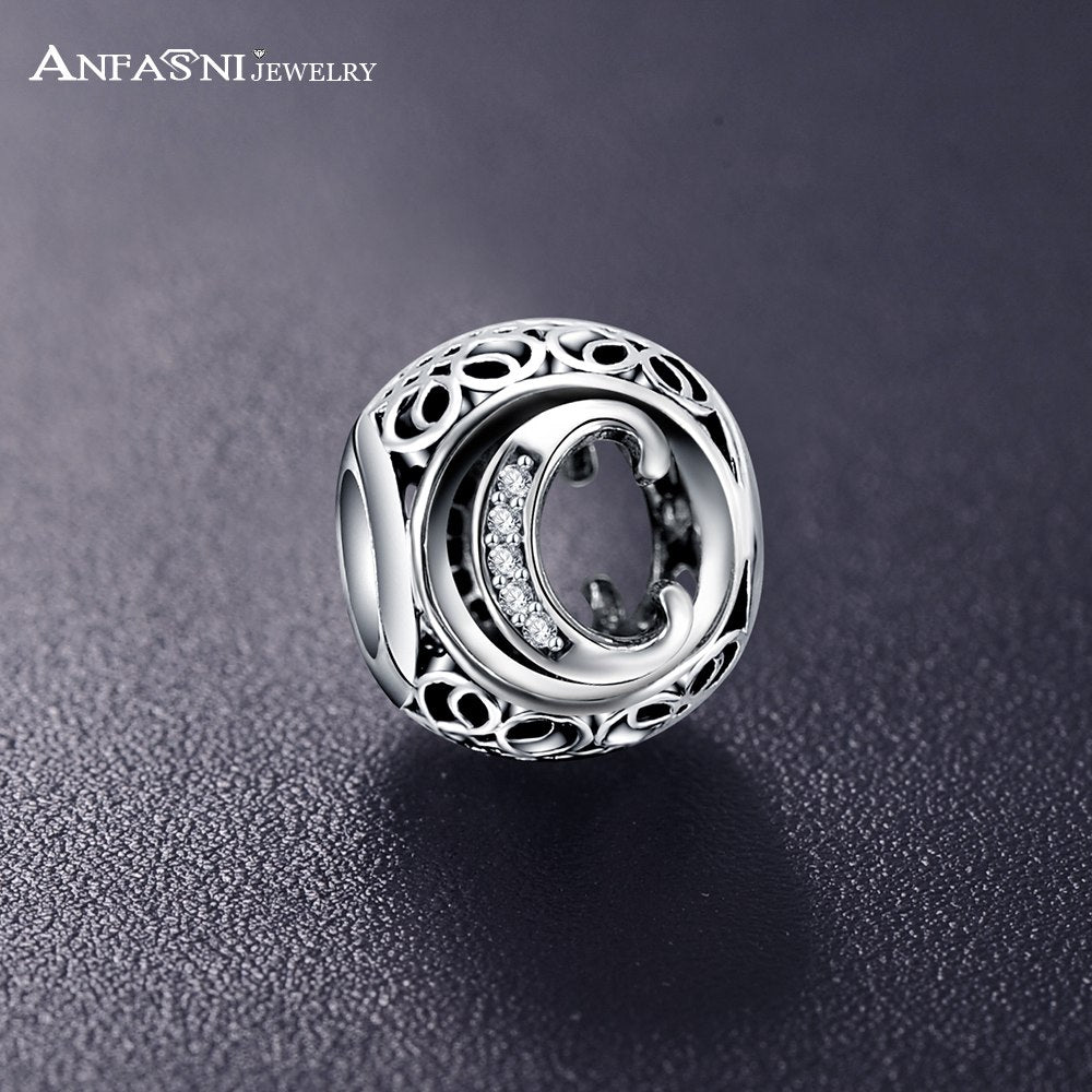 Real 925 Sterling Silver Vintage Clear Letter Bead Charms Fit Pandora Women Charm Bracelets Silver Jewelry