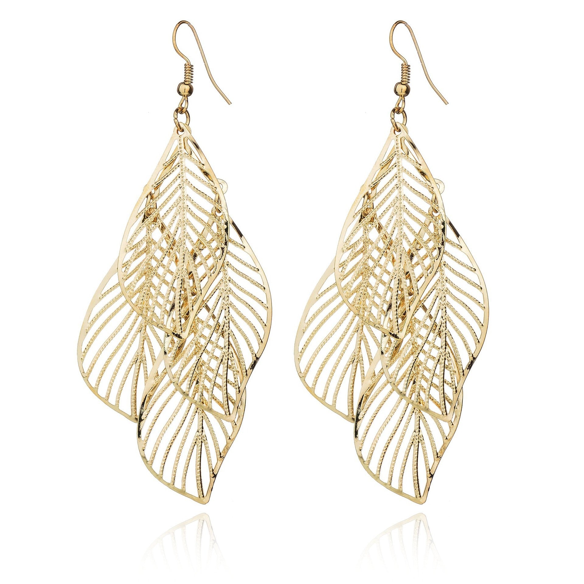 Simple and versatile, boastful leaf earrings for women, multi-layer metal hollowed out leaf earrings, earrings, and earrings