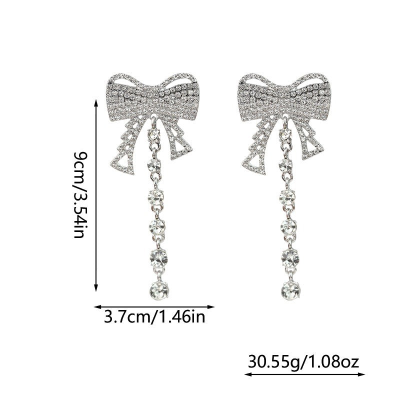 Bow tassel earrings, high-end, fashionable, niche and versatile earrings