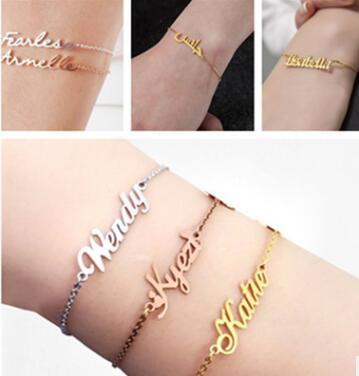 Handmade Bracelet & Bangle Custom Name Bracelet Gold Stainless Steel Cuff Bracelets For Women Love Message Customized Gift