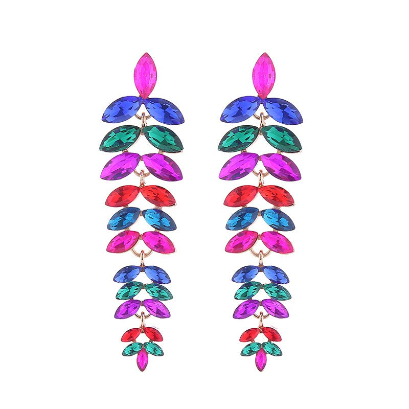 Alloy diamond leaf flower earrings with trendy feminine style earrings