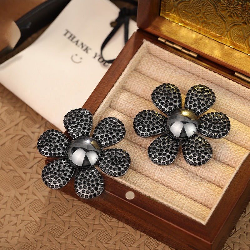 Flower earrings exaggerate colorful daisy personality earrings with diamond embellishments for women