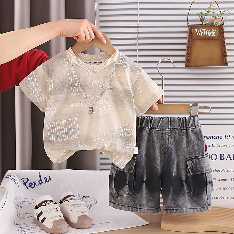 Summer English short sleeved two-piece baby casual clothes