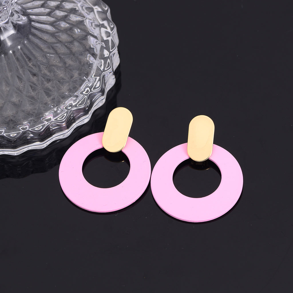 New net red earrings contrast color earrings pink geometric circle earrings fashion personality earrings
