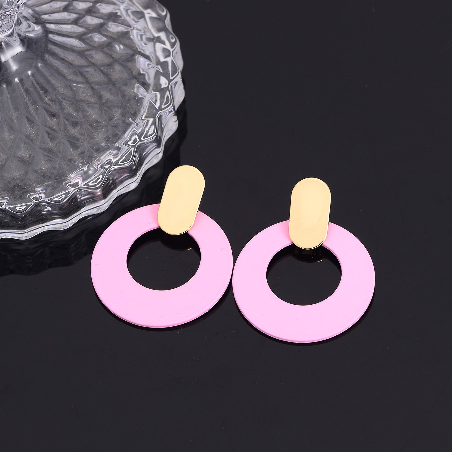 New net red earrings contrast color earrings pink geometric circle earrings fashion personality earrings