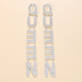 QUEEN Letter Earrings Exaggerate Personality Long Full Diamond Earrings