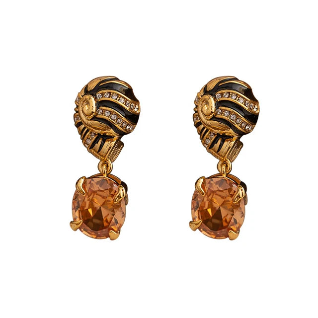 Drip Oil Palace Style Zircon Stone Pendant Earrings, Screw Earrings