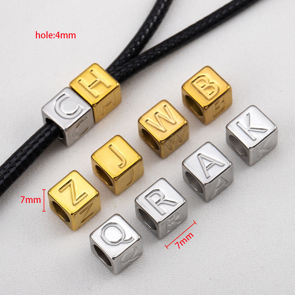 Stainless steel square bead with 26 English letters