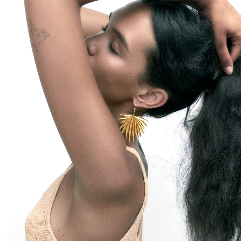 Retro Matte Gold Metal Leaf Earrings and Earrings for Women